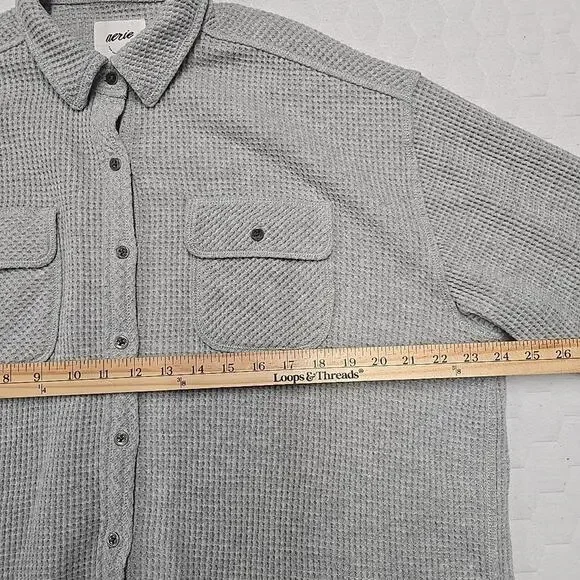 Aerie Womens Lumber Jane Waffle Shirt Shacket S Button Down Oversized Gray Cozy - Picture 4 of 7